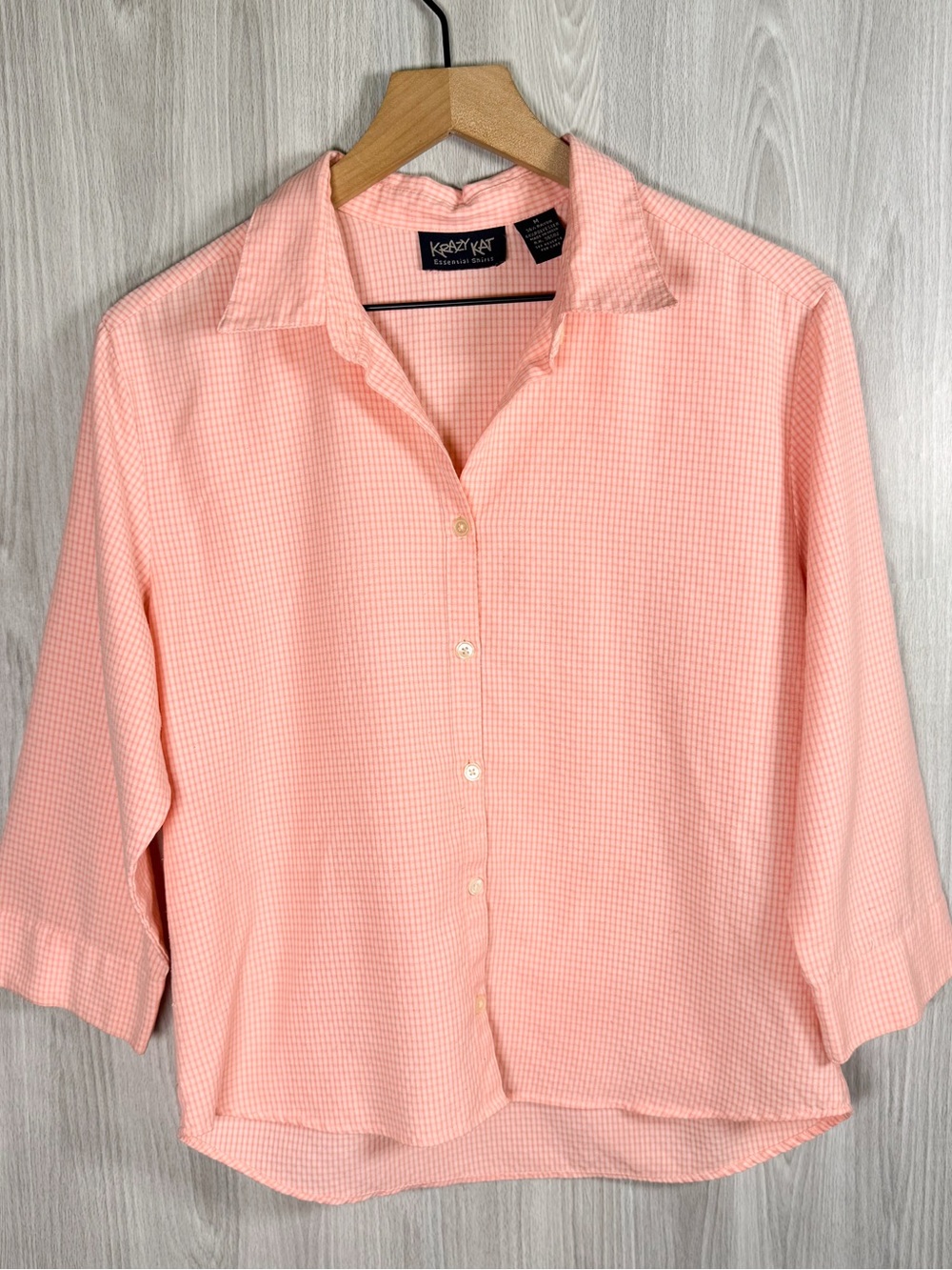 KRAZY KAT Essential Shirts Pink Gingham Button Up Long Sleeve Top Sz M